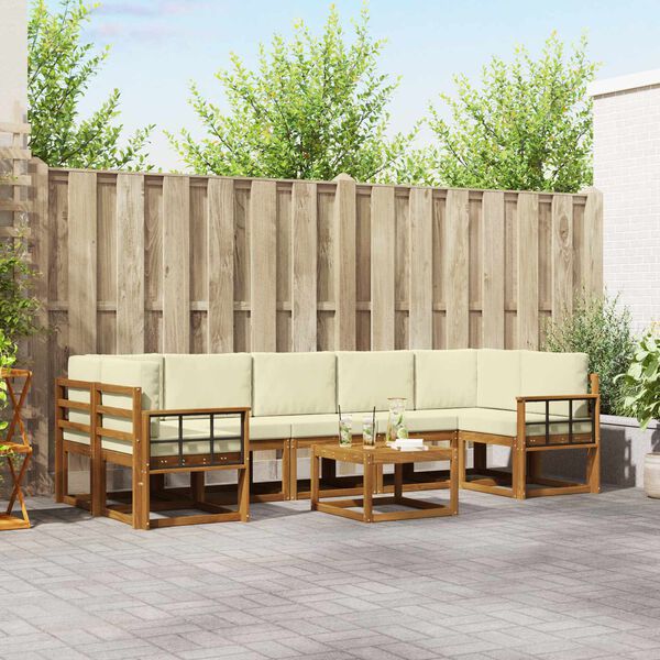 vidaXL K&uuml;lt&eacute;ri kanap&eacute; szett p&aacute;rn&aacute;val 8 pcs Term&eacute;szetes &eacute;s kr&eacute;msz&iacute;nű