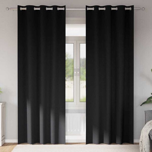 vidaXL Fekete F&uuml;gg&ouml;ny Gyűrűkkel 2 pcs Fekete 260 x 140 cm Poli&eacute;szter