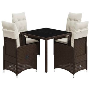 vidaXL 5 r&eacute;szes barna polyrattan kerti bisztr&oacute;garnit&uacute;ra p&aacute;rn&aacute;kkal