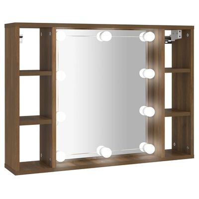 vidaXL barna tölgyszínű tükrös szekrény LED-ekkel 76 x 15 x 55 cm