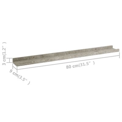 vidaXL 4 db betonszürke fali polc 80 x 9 x 3 cm