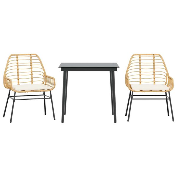 vidaXL 3 &eacute;szes barna polyrattan &uuml;veg kerti &eacute;tkezőgarnit&uacute;ra p&aacute;rn&aacute;val