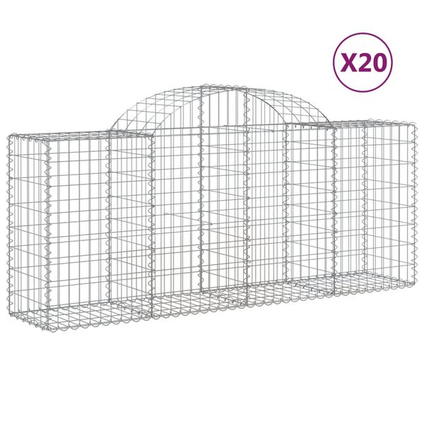 vidaXL 20 db íves horganyzott vas gabion kosár 200x50x80/100 cm
