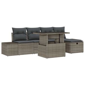 vidaXL Kerti Kanap&eacute; Szett 6 pcs Sz&uuml;rke polirattan