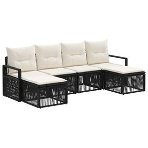 vidaXL Kerti Kanap&eacute; Szett 6 pcs Fekete polirattan