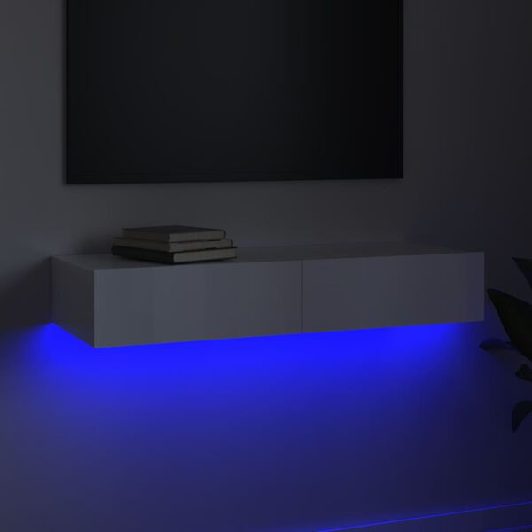 vidaXL magasf&eacute;nyű feh&eacute;r TV-szekr&eacute;ny LED l&aacute;mp&aacute;kkal 90 x 35 x 15,5 cm