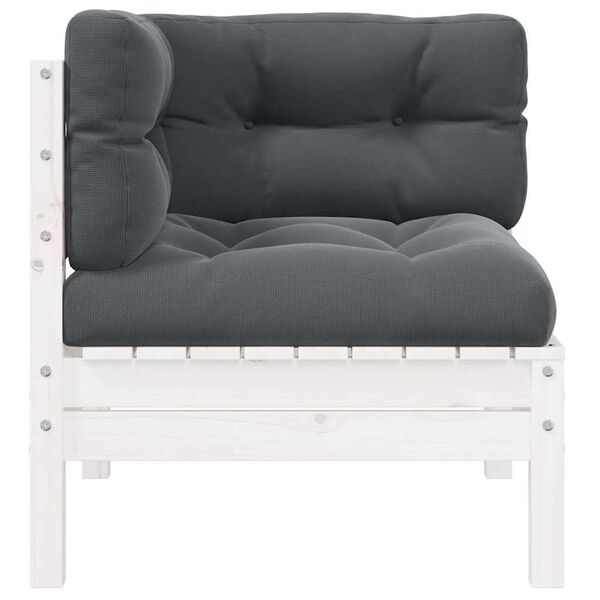 vidaXL tömör fenyőfa kerti sarokkanapé fehér párnákkal