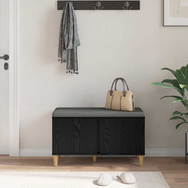 vidaXL Előt&eacute;r pad p&aacute;rn&aacute;val t&aacute;rol&oacute;val Fekete t&ouml;lgy 80 x 38 x 46 cm