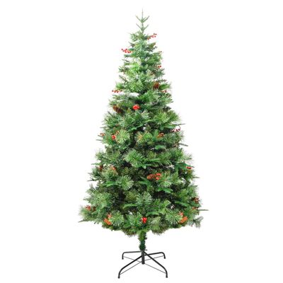 vidaXL zöld PVC és PE megvilágított karácsonyfa fenyőtobozzal 195 cm