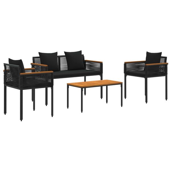 vidaXL K&uuml;lt&eacute;ri B&uacute;tor Szett p&aacute;rn&aacute;val 4 pcs Fekete PE Rattan