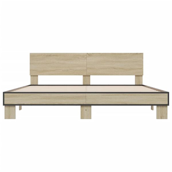 vidaXL sonoma t&ouml;lgysz&iacute;nű szerelt fa &eacute;s f&eacute;m &aacute;gykeret 180 x 200 cm