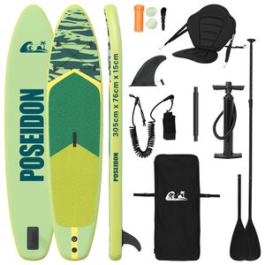 vidaXL SUP t&aacute;bla &uuml;lőhellyel 2 az 1-ben POSEIDON 305 x 76 x 15 cm Z&ouml;ld