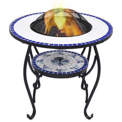 vidaXL kék és fehér kerámia mozaik tűztál asztallal 68 cm
