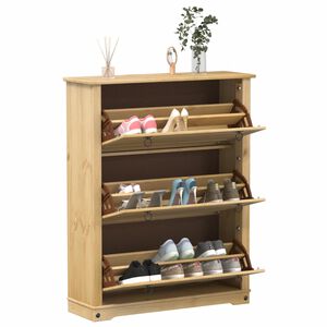 vidaXL Corona t&ouml;m&ouml;r fenyőfa cipőszekr&eacute;ny 99x32x124,5 cm