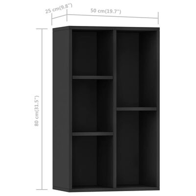 vidaXL fekete forgácslap könyv-/tálalószekrény 50 x 25 x 80 cm