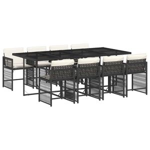vidaXL 9 r&eacute;szes fekete polyrattan kerti &eacute;tkezőgarnit&uacute;ra p&aacute;rn&aacute;kkal