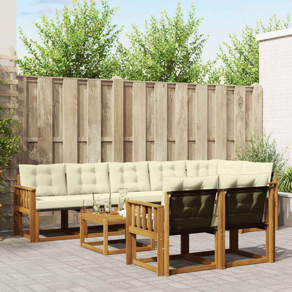 vidaXL K&uuml;lt&eacute;ri kanap&eacute; szett p&aacute;rn&aacute;val 9 pcs Term&eacute;szetes &eacute;s kr&eacute;msz&iacute;nű