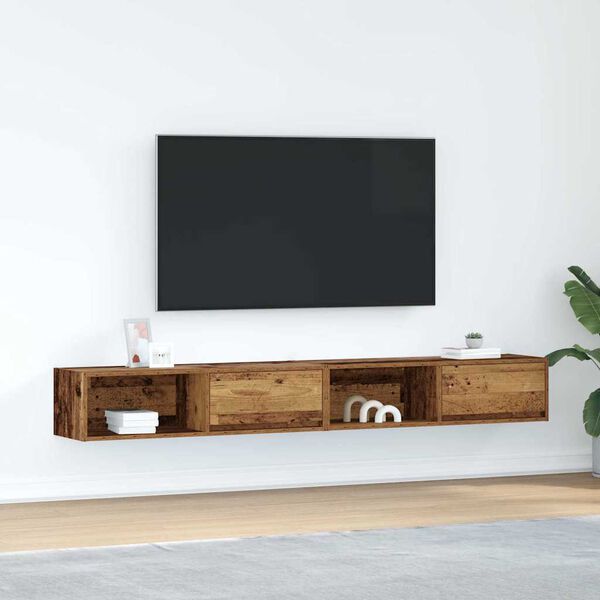 vidaXL 2 db antik fa szerelt fa fali TV-szekrény 100x31x25,5 cm