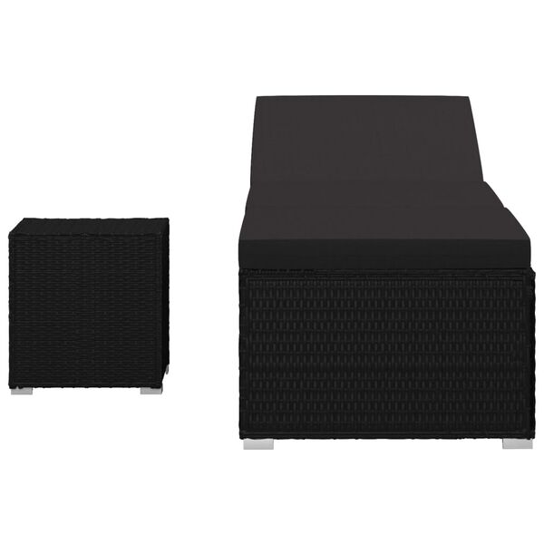 vidaXL fekete polyrattan napozóágy párnával és teázóasztallal