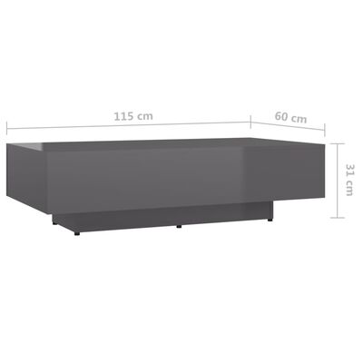 vidaXL magasfényű szürke forgácslap dohányzóasztal 115 x 60 x 31 cm