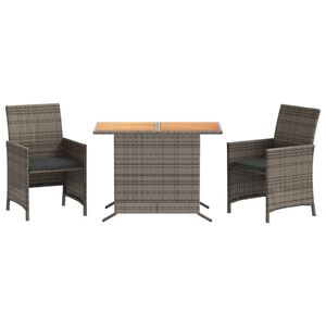 vidaXL 3 r&eacute;szes sz&uuml;rke polyrattan bisztr&oacute;garnit&uacute;ra p&aacute;rn&aacute;kkal