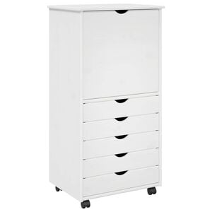 vidaXL G&ouml;rgős szekr&eacute;ny ker&eacute;kkel Feh&eacute;r 53 x 39 x 103 cm T&ouml;m&ouml;r fenyőfa