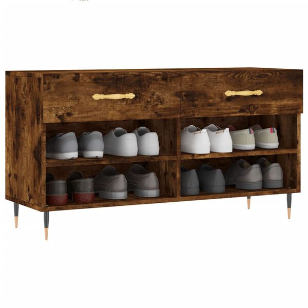 vidaXL füstös tölgy színű szerelt fa cipőpolc 102x35x55 cm