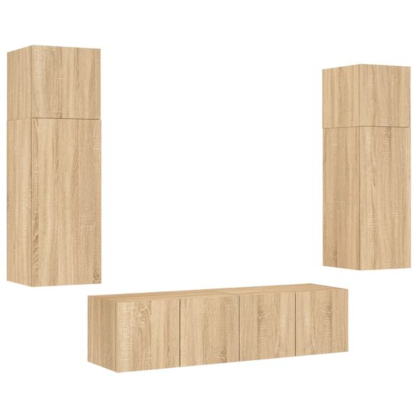 vidaXL 6 darab f&uuml;st&ouml;s t&ouml;lgy sz&iacute;nű szerelt fa TV-b&uacute;tor LED-del