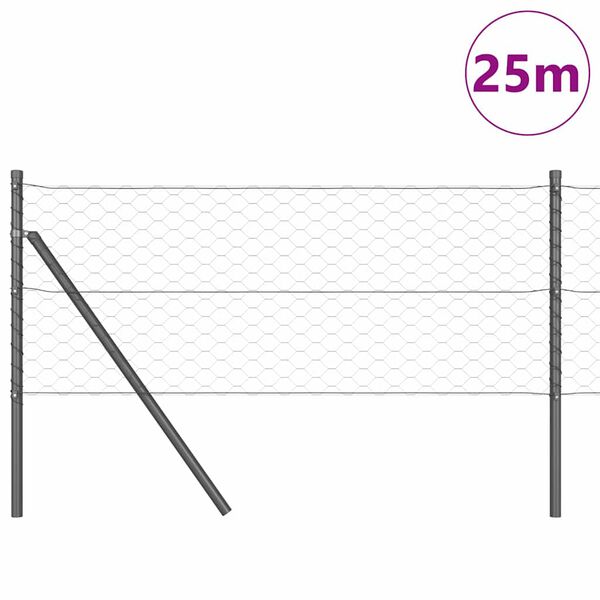 vidaXL Ker&iacute;t&eacute;s oszlopokkal Sz&uuml;rke 0,6 x 25 m PVC-bevonatos ac&eacute;l