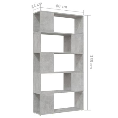 vidaXL betonszürke térelválasztó könyvszekrény 80 x 24 x 155 cm