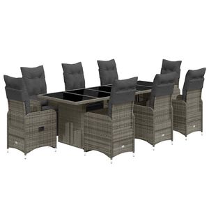 vidaXL 9 r&eacute;szes sz&uuml;rke polyrattan kerti bisztr&oacute;garnit&uacute;ra p&aacute;rn&aacute;kkal