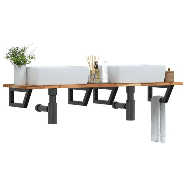 vidaXL ac&eacute;l &eacute;s t&ouml;m&ouml;r ak&aacute;cfa falra szerelhető mosd&oacute;polc