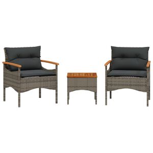 vidaXL 3 r&eacute;szes sz&uuml;rke polyrattan kerti &uuml;lőgarnit&uacute;ra p&aacute;rn&aacute;kkal