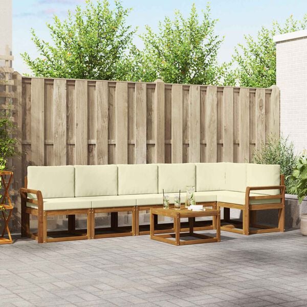 vidaXL K&uuml;lt&eacute;ri kanap&eacute; szett p&aacute;rn&aacute;val 7 pcs Term&eacute;szetes &eacute;s kr&eacute;msz&iacute;nű