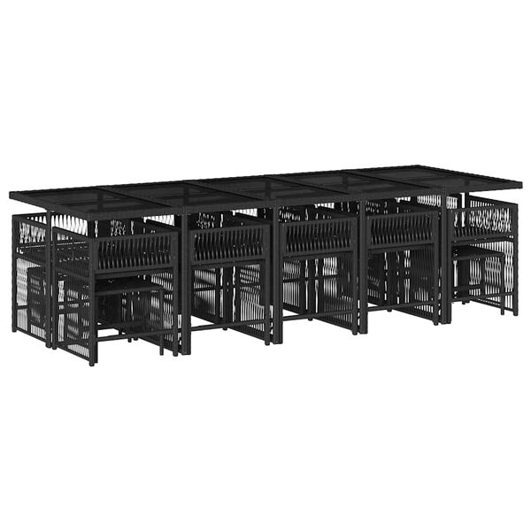 vidaXL 15 r&eacute;szes fekete polyrattan kerti &eacute;tkezőgarnit&uacute;ra p&aacute;rn&aacute;kkal
