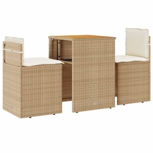 vidaXL 3 r&eacute;szes b&eacute;zs polyrattan bisztr&oacute;garnit&uacute;ra p&aacute;rn&aacute;val