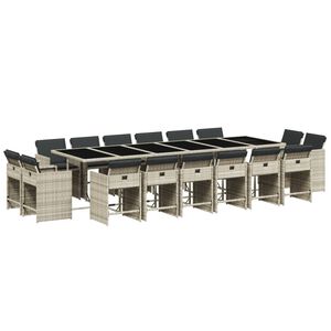 vidaXL 17 r&eacute;szes sz&uuml;rke polyrattan kerti &eacute;tkezőgarnit&uacute;ra p&aacute;rn&aacute;kkal