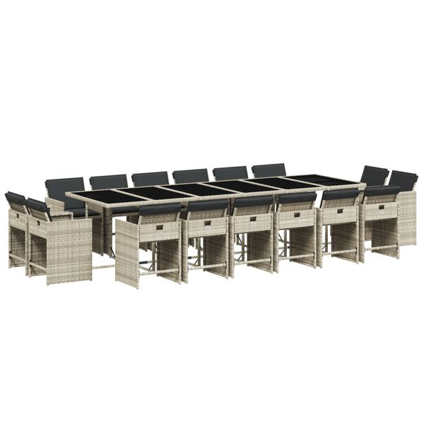 vidaXL 17 r&eacute;szes sz&uuml;rke polyrattan kerti &eacute;tkezőgarnit&uacute;ra p&aacute;rn&aacute;kkal