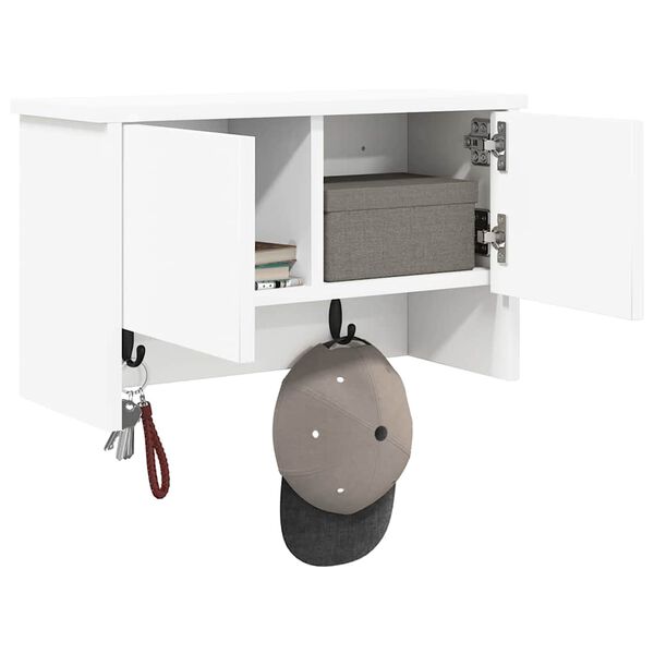 vidaXL Fali Kab&aacute;thorog polcokkal ajt&oacute;val Feh&eacute;r 50 x 20 x 30 cm Faanyag