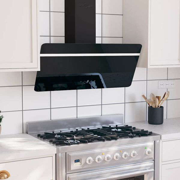 vidaXL fekete ac&eacute;l &eacute;s edzett &uuml;veg fali p&aacute;raelsz&iacute;v&oacute; 90 cm