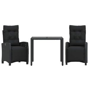 vidaXL 3 r&eacute;szes fekete polyrattan kerti &eacute;tkezőgarnit&uacute;ra p&aacute;rn&aacute;kkal