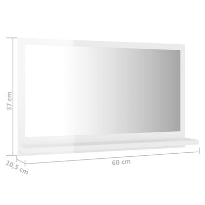 vidaXL magasfényű fehér forgácslap fürdőszobai tükör 60 x 10,5 x 37 cm