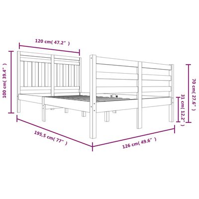 vidaXL fehér tömör fa ágykeret 120 x 190 cm (4FT Small Double)