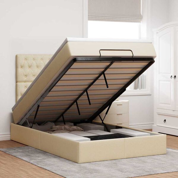 vidaXL Ottom&aacute;n &aacute;gykeret matraccal kr&eacute;m 120x200cm sz&ouml;vet