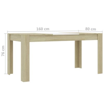 vidaXL fehér-sonoma színű forgácslap étkezőasztal 160 x 80 x 76 cm