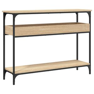 vidaXL sonoma t&ouml;lgyfa konzolasztal polccal 100 x 29 x 75 cm r&eacute;tegelt f&aacute;b&oacute;l