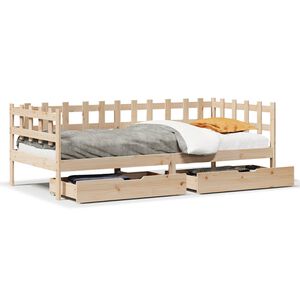 vidaXL t&ouml;m&ouml;r fenyőfa kanap&eacute;&aacute;gy fi&oacute;kokkal 90 x 190 cm