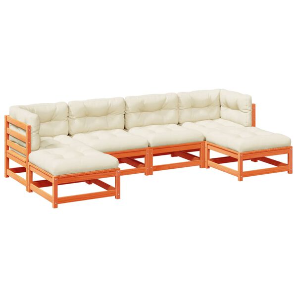 vidaXL 6 részes viaszbarna tömör fenyőfa kerti ülőgarnitúra párnákkal