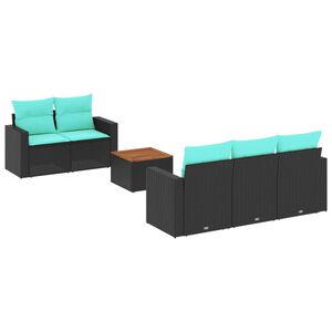 vidaXL 6 r&eacute;szes fekete polyrattan kerti &uuml;lőgarnit&uacute;ra p&aacute;rn&aacute;val