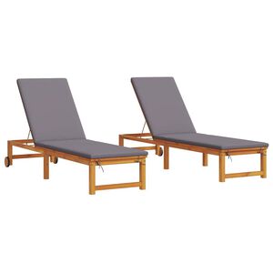 vidaXL Napozó párnával 2 pcs Barna 53 x 202 x 89cm Tömör akácfa